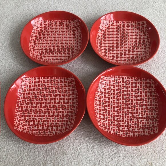 Pier 1 LIVINGSTON Set of 4 Stoneware Soup Bowls - Orange and White, 8" - Picture 1 of 8